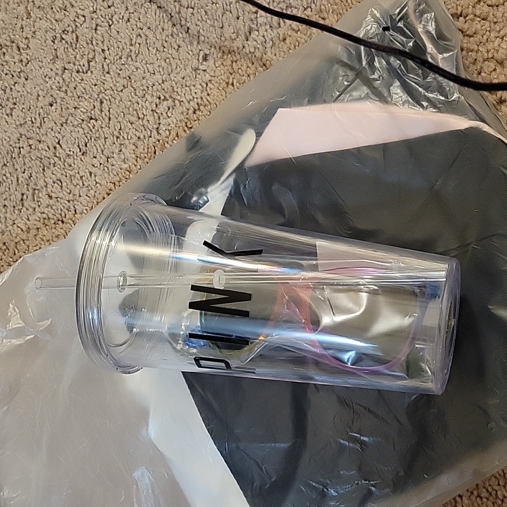 PINK clear lettered Plastic Tumbler Bundle With Sunglasses